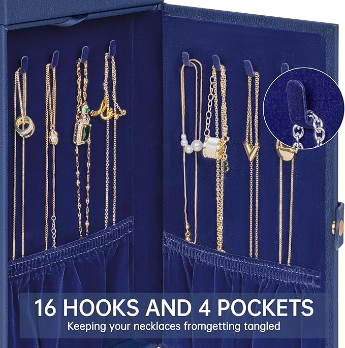 AKOZLIN 6-Tier Jewelry Box Organizer Functional 5 Drawers Leather Jewelry Storage Case for Women Girls Ring Necklace Earring Bracelet Holder Organizer with Mirror Blue