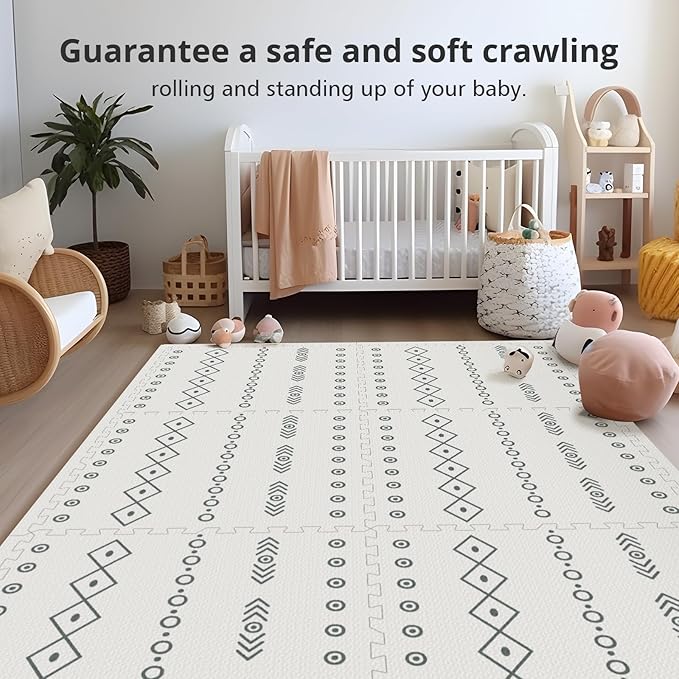 Baby Foam Play Mat, PIGLOG 72x48 Baby Crawling Mat, Floor Mats for Kids for Infants with Interlocking Floor Tiles, Toddler Playmats for Indoor and Outdoor, Easy to Clean Playroom Mats, Bohemia