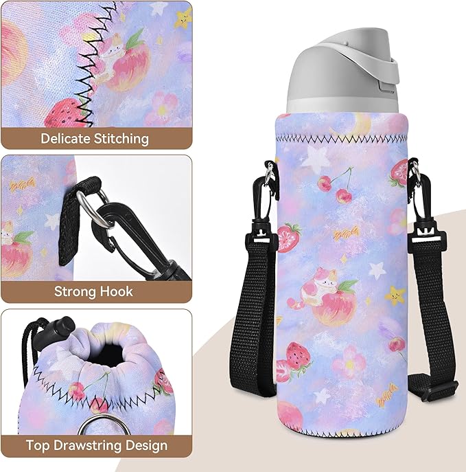 AUPET Water Bottle Sling Bag Carrier Crossbody Sleeve,Insulated Neoprene Bottle Case Holder Pouch Cover 500ML/17oz with Shoulder Strap for Walking Women Men