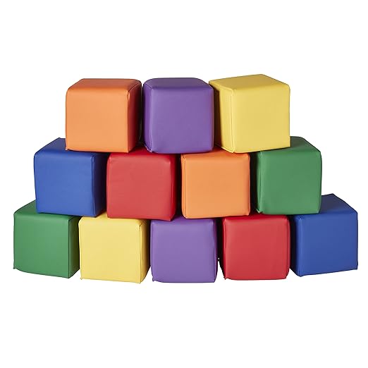 ECR4Kids SoftZone Patchwork Toddler Building Blocks, Foam Cubes, Assorted, 12-Piece