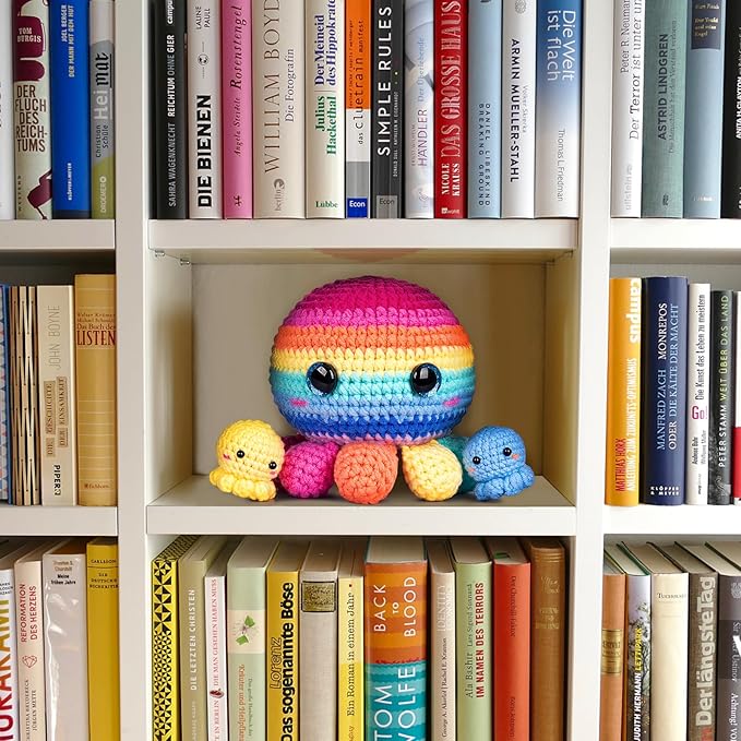 Crochetta Crochet Kit for Beginners, Crochet Kit Step-by-Step Video Tutorials, Crochet Starter Kit Learn to Crochet Kits for Adults Kids Beginners, Jumbo 3 Colorful Octopus Familly (40%+ Yarn Content)