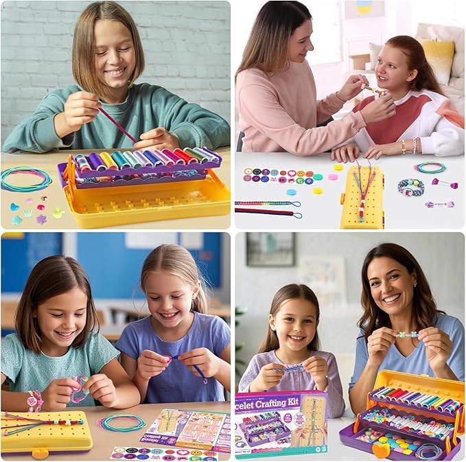 Friendship Bracelet Making Kit with Storage Box,DIY String Bracelet Arts and Craft for Girls Aged 8-12,Kids' Travel Activity Toy Set,Birthday Gifts for Ages 6 7 8 9 10 11 12 Year Old (Yellow/Purple)