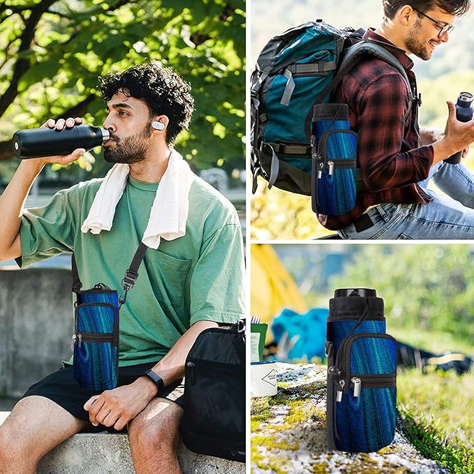 25/32/40/64oz Water Bottle Bag Holder Carrier-Insulated Crossbody Sling Case Sleeve with Strap & Pockets for Men Women Gym Cycling Travel Walking Hiking Camping