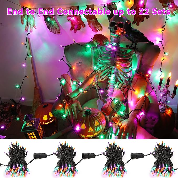 Brizled Purple Green Orange Halloween String Lights, 33ft 100 LED Halloween Lights Outdoor, 120V UL Listed Purple Orange String Light Connectable, Mini Tree Light Set for Holiday Tree Party Home Decor