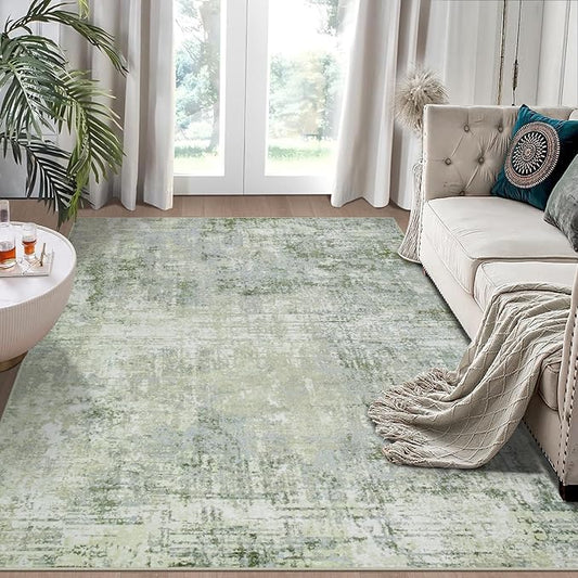 5x7 Area Rugs for Living Room Rug Washable: Modern Rug for Dining Room Bedroom Carpet Non Slip Low Pile 5 by 7 Indoor Abstract Nursery Home Office Green