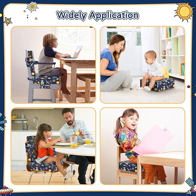 Booster Seat for Kitchen Chair with Backrest & 4 Adjustable Straps, Portable TPU Waterproof & Anti-Scratch Toddler Booster Seat for Dining Table, Non-Slip & Removable Booster SEat for Table