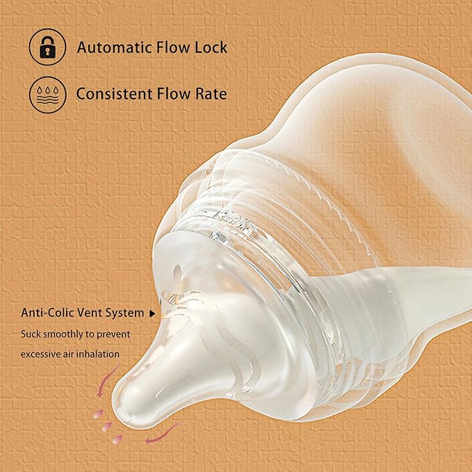 Natural Glass Baby Bottle for Breastfeeding Babies, 5.4oz Anti-Colic Baby Bottle with Natural Response Nipple(S), Clear, Wide Neck, 4 Pack, 1 Months+