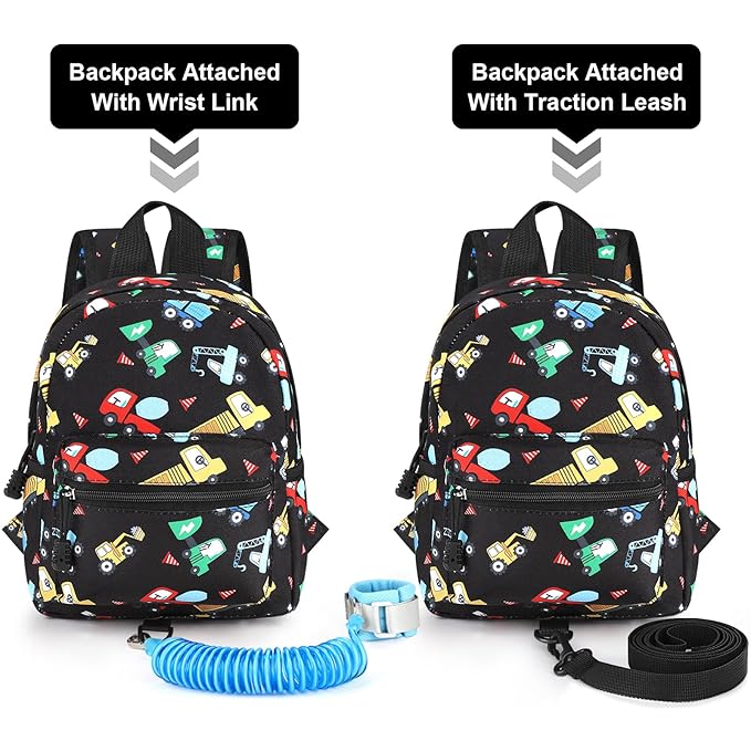 Accmor Toddler Harness Backpack Leash, Cute Excavator Kids Backpack with Anti Lost Wrist Link, Mini Child Backpack Wristband Tether Strap and Protection Leashes for Boys Aged 1-3 Years