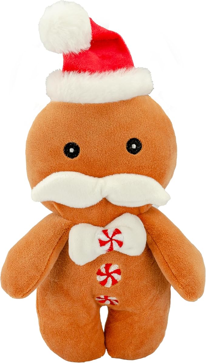 Giftable World Holiday Plush Pet Toy Fun for Christmas Designs with Squeaker Dog Chew Toy (8" Jolly Ginger w/Squeaker & Crinkle)