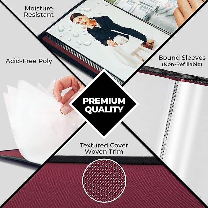 Dunwell Small Photo Album 5x7 (2-Pack, Ruby), Black Mounting Paper, 5 x 7 Photo & Art Portfolio Presentation Book, 24 Sleeves Display 48 Pages, Professional Picture Book for 5x7 Artwork, Postcards