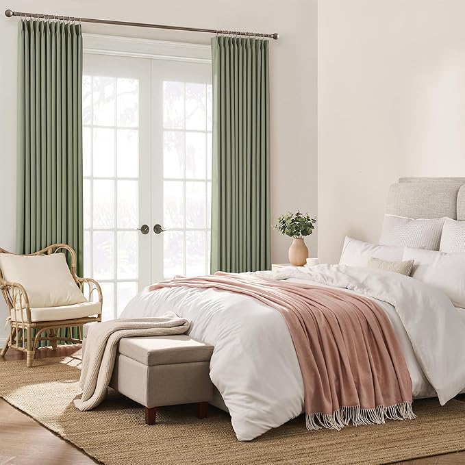 Blackout Curtains 92 Inches Long 2 Panels Set, Pinch Pleated with Hooks Track System Darkening Custom Cabin Accordion Style Window Drapes for Living Room(2 Pieces,40 x 92 Inch, Sage Green)