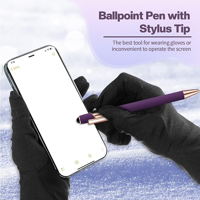 8 Pieces Ballpoint Pen with Stylus Tip Black Ink 2 in 1 Stylus Metal 1.0 mm Medium Point Smooth Pen Rainbow Colorful Rubberized Ballpoint for Touch Screen Tablet(Purple)
