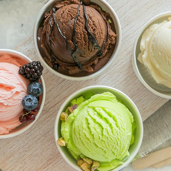 BALCI - 16oz Ice Cream Containers with Silicone Lids (Set of 4) - 1 Pint Each Freezer Food Storage Containers, Reusable, LeakProof, For Homemade IceCream Containers - White with Sprinkles