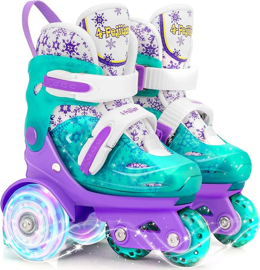 Adjustable Roller Skates for Kids Girls Ladies with Light Up Flash LED Wheels(Age 3-9),Three-Point Type Balance,Gift Box Packing for Toddlers,Children