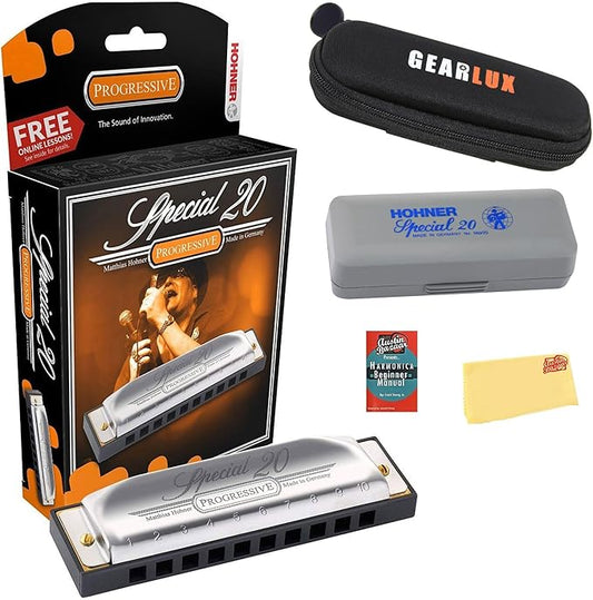 Hohner Special 20 Harmonica - Key of A Bundle with Case, Pouch, Online Manual, and Austin Bazaar Polishing Cloth