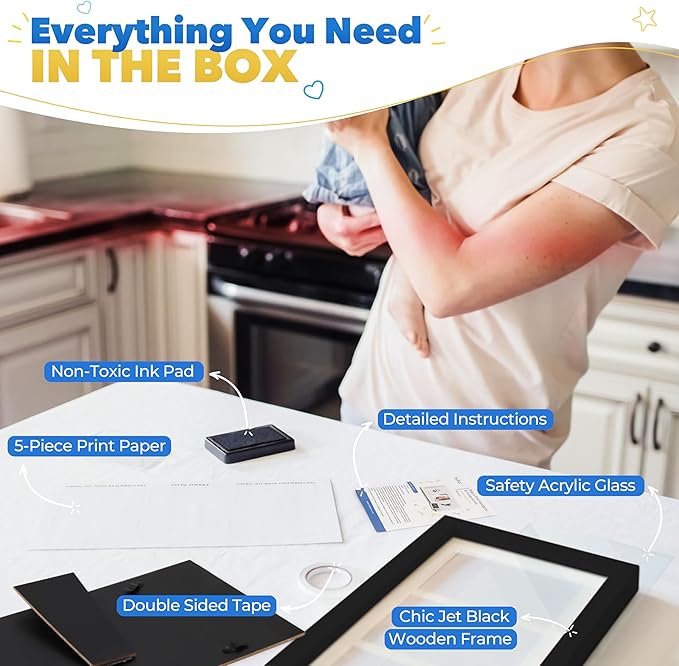 Bubzi Co Baby Handprint Kit & Footprint Photo Frame for Newborn Girls and Boys, Unique Baby Shower Gifts Set for Registry, Memorable Keepsake Decorations for Room Wall or Nursery Decor (Jet Black)