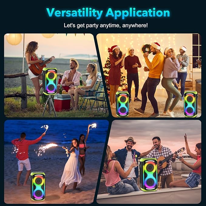 Bluetooth Speaker 160W Loud Wireless Boombox Portable Big Powerful Deep Bass Sound TWS Large Outdoor Home Party Speakers with Subwoofer LED Lights