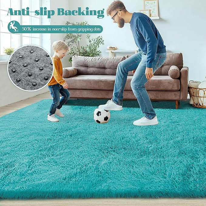 5x8 Area Rug for Living Room: Fluffy Shag Soft Washable Rugs Fuzzy Plush Indoor Carpet for Bedroom Nursery Playroom Dorm Kids Girls Boys Room (Teal Blue, 5'x8')