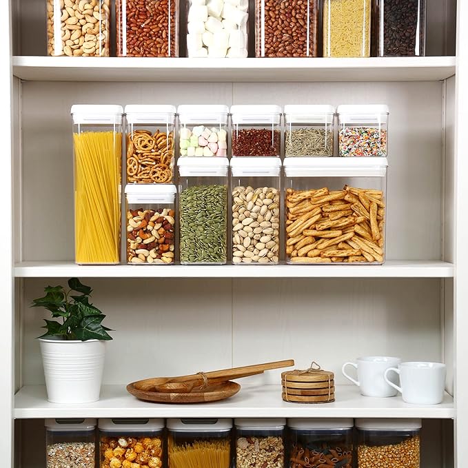 Felli Flip Tite Storage Container with Lid 4" Airtight Ring Seal Top, Stackable Acrylic Canister Jar Set for Kitchen Pantry Organizer, Food Spice Pasta Cereal Snack, Gifts for Women (5pk, Variety)