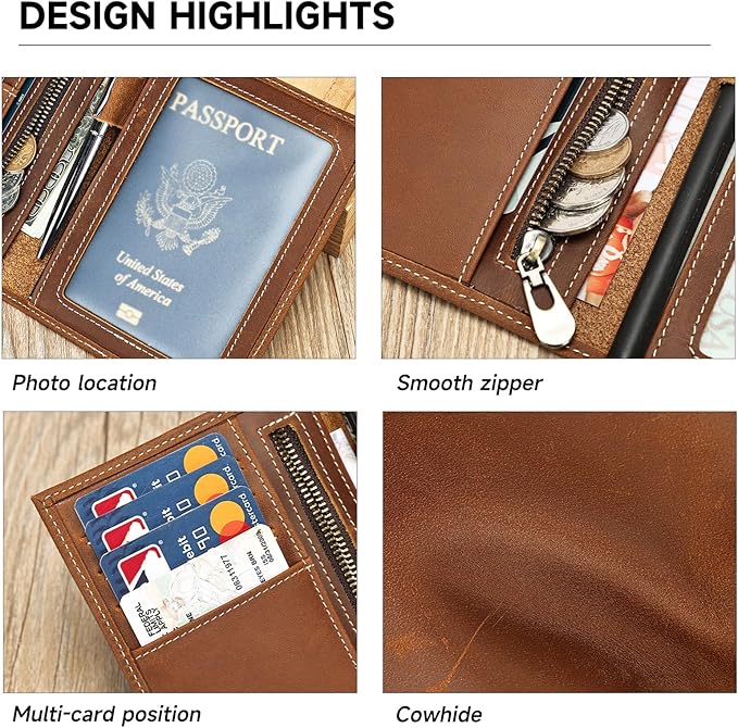 Genuine Leather Passport Holder Handmade Passport cover Lightweight Travel Bifold Passport Wallet brown