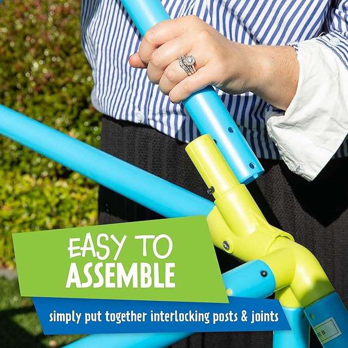 Eezy Peezy Mega Pyramid Monkey Bars Climbing Tower Active Outdoor Fun for Kids Ages 3 to 8 Years Old, Blue/Green