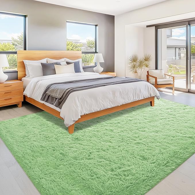 6x9 Area Rug for Living Room: Fluffy Shag Soft Washable Rugs Large Fuzzy Plush Indoor Carpet for Bedroom Nursery Playroom Kids Girls Boys Room (Sage Green, 6'x9')