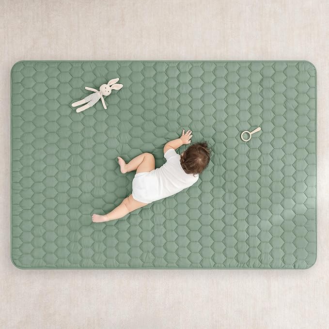 Comfy Cubs Rectangle Kids Play Mat - Medium 48 x 72 inches Soft Quilted Baby Floor Mat with Non-Slip Bottom - Plush Design for Toddlers Playtime and Relaxation - Comfortable and Durable - Fern