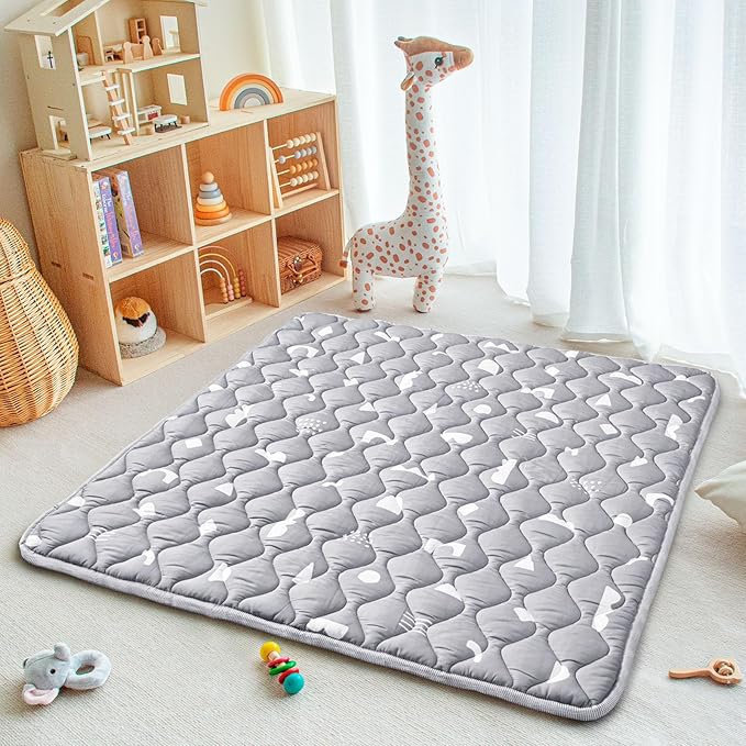 Baby Play Mat, 50x50 Playpen Mat with Super Soft Touch, Activity Mat with Upgraded Anti-Slip Bottom, Machine Washable Crawling Mat for Floor & Picnic (Boho Gray)