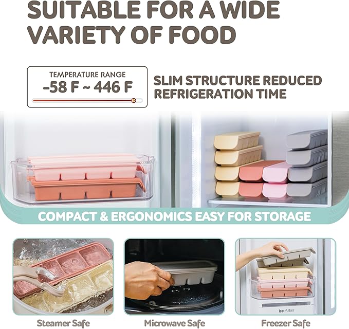 12 Section-0.5oz, Gray 100% Food Grade Silicone Ice Cube Tray Food Container with Airtight Locking Lid, Fruit Vegetable Purees, Breastmilk Storage for Baby & Toddler Food | BPA Free Korea Made