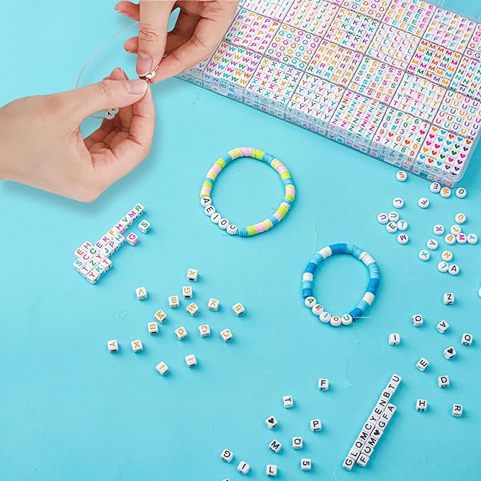 1400pcs Letter Beads, 6x6 mm Acrylic Alphabet Beads, Beads for Jewelry and Bracelet Making, in 28 Grid Box (White and Colorful)