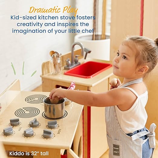 ECR4Kids Play Kitchen Stove, Wooden Playset, Natural