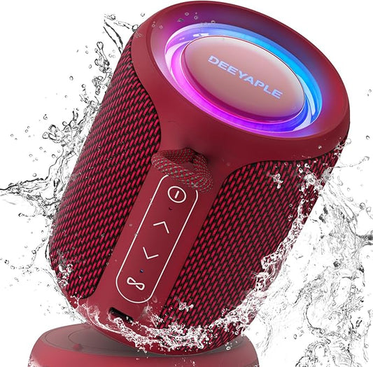 Bluetooth Speaker Wireless,IP67 Waterproof & Dustproof Portable Speaker with Lights,15W Loud Stereo Sound, 2500mAh Battery All Day Playtime, TWS Pairing, BT5.3, Home/Party/Outdoor/Beach (Red)