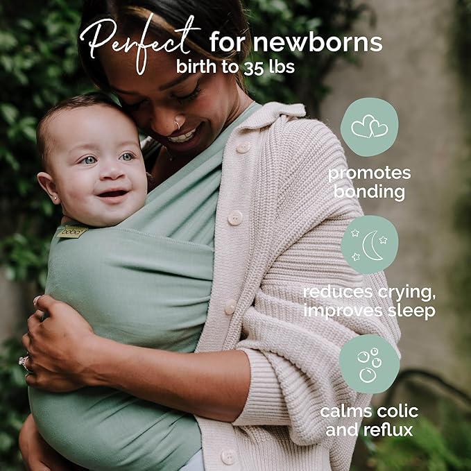 Boba Baby Wrap Carrier – Original Baby Sling Carrier for Newborns (7–35 lbs), Soft, Secure, Hands-Free & Ergonomic, Ideal for Comfortable Bonding, New Parents (Sage Green)