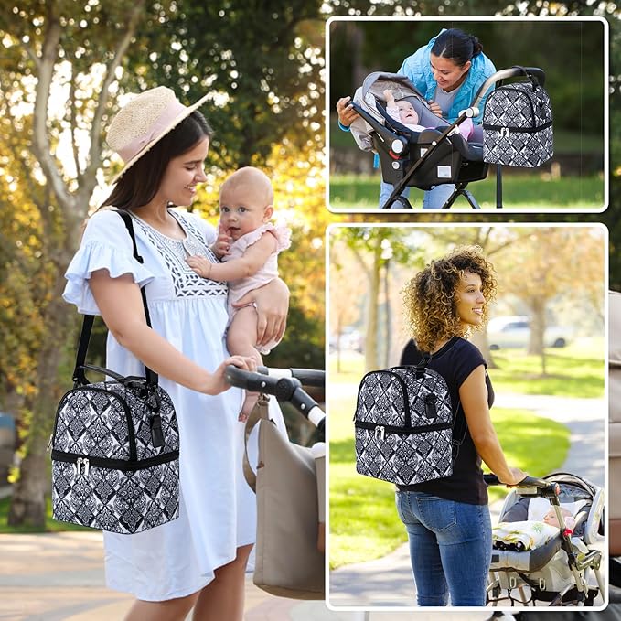 Breastmilk Cooler Bag with Ice Pack Fits 6 Baby Bottles up to 9 Ounce, Breast Milk Pump Cooler Bag with Shoulder Strap for Nursing Mom Daycare, Work, Travel- Black