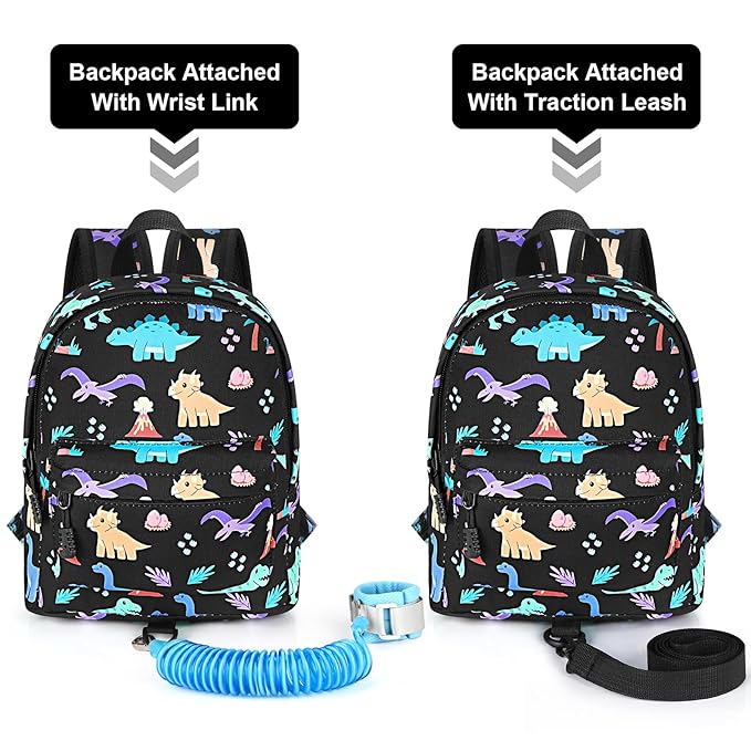 Accmor Toddler Backpack Leash, Cute Dinosaur Kids Backpack with Anti Lost Wrist Link, Mini Child Backpack Leash Baby Walking Harness for Outdoor Travel, Adorable Backpack Tether for Boys