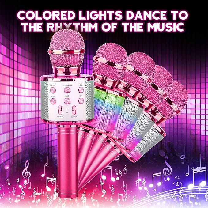 BlueFire 4 in 1 Karaoke Wireless Microphone with LED Lights, Portable Microphone for Kids, Great Gifts Toys for Kids, Girls, Boys and Adults (Purple)