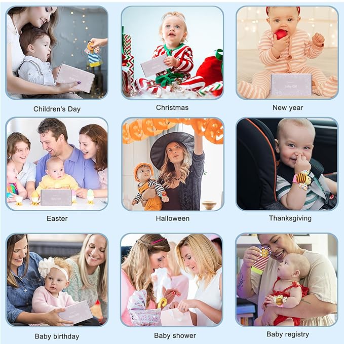 Bloobloomax Soft Baby Rattle Wrist Rattle Foot Finder Socks Set,Cotton and Plush Stuffed Infant Toys,Birthday Holiday Birth Present Gift for Newborn Boy Girl Kids Toddler (8pcs-B Set)