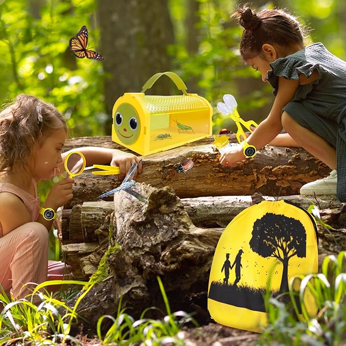 Bug Catcher Kit & Outdoor Explorer Kit for Kids, 10 Pcs Bug Catching Kit with Toy Cage, Backpack, Flashlight, Manifying Glass, Toy Net, Outdoor Exploration Toys Gift for Boys Girls 3-12