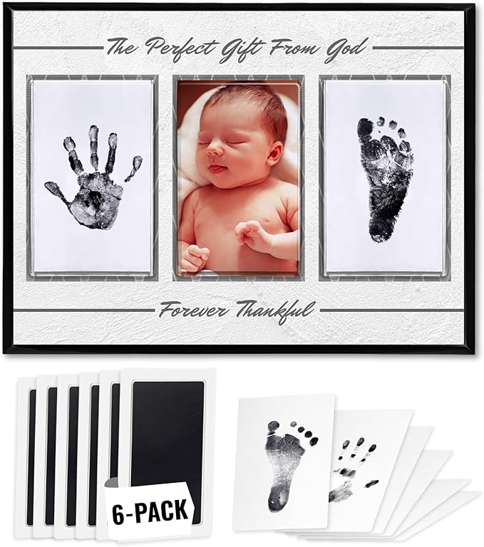 Inkless Hand and Footprint Kit, Baby Keepsake Plaque & Baby Shower Gifts - Ideal as Mom To Be Gift, Nursery Picture Frames, Clean Touch Hand and Footprint Kit (Style 2 - Design 1)