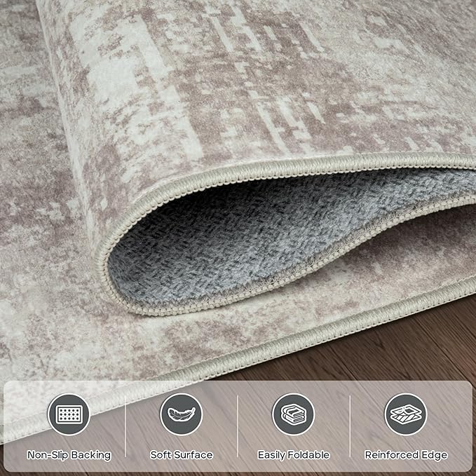 10x14 Area Rugs Large Living Room Rug Washable: Modern Abstract Rug Indoor Modern Carpet Non Slip for Dining Room Bedroom Nursery Home Office Brown Grey