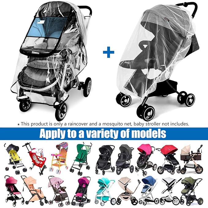 Stroller Rain Cover and Baby Stroller Mosquito Net(2-Piece Set),Universal Stroller Accessory,Waterproof, Windproof Protection,Protect from Dust Snow,Baby Travel Weather Shield