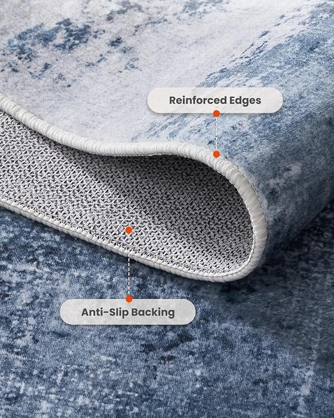 Amada 9x12 Large Area Rugs, Modern Living Room Rugs with Non-Slip Backing & Short Pile, Washable Rug with Abstract Pattern for Living Room, Bedroom and Dinning Room, Dark Blue