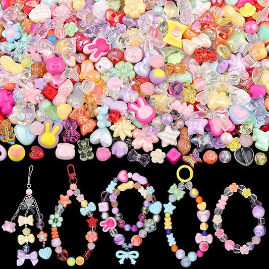 Assorted 170-230PCS Mixed Colors Acrylic Beads for Bracelet Making, Flower Bow Butterfly GummyBear Aesthetic Bracelet Charms,Cute Beads for Jewelry Making DIY Necklace Keychain Phone Charm