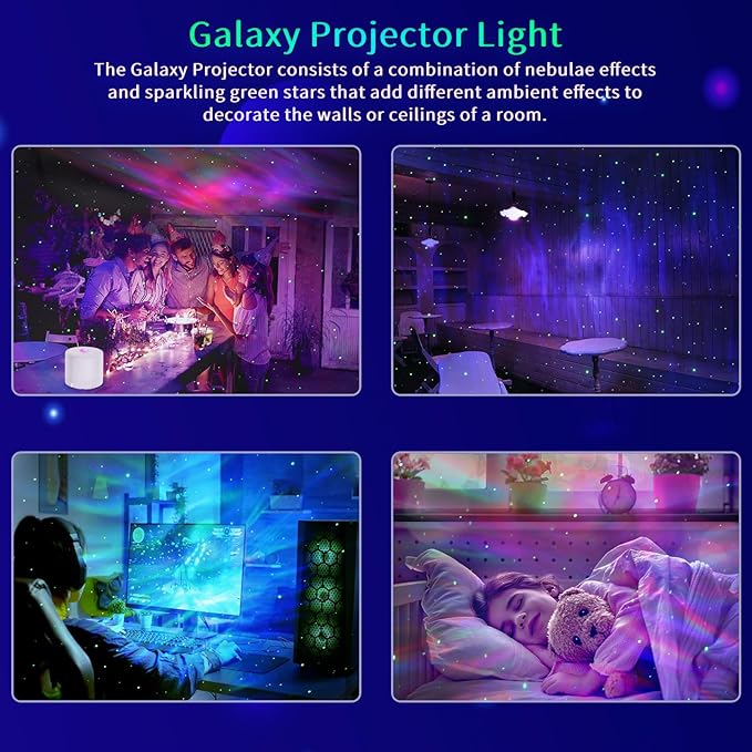 Galaxy Projector, Bedroom Star Projector, Galaxy Light Projector with Remote Control and Timer, Adjustable LED Light Colour, Brightness and Speed, Star Projector for Bedroom Parties.
