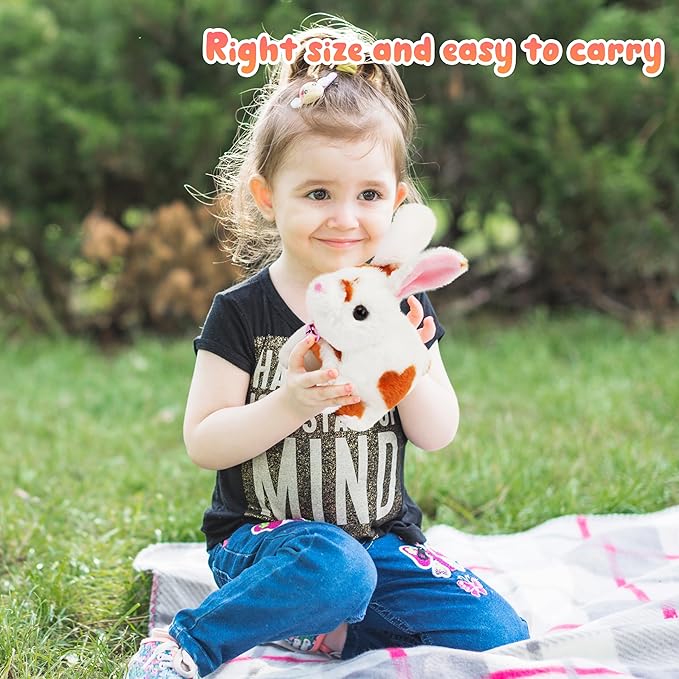 Easfan Bunny Pink Plush Toy Jumping Spotted Rabbit Talking Hopping Ears Nose Moving Educational Plush Toy Singing Shaking Glowing Interactive Toy Electric for Toddlers Kids