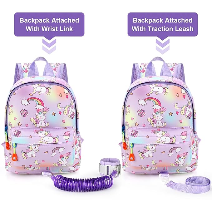 Accmor Toddler Harness Backpack Leash, Mini Unicorn Backpacks with Anti Lost Wrist Link, Cute Child Backpack Walking Leashes Keep Kids Close Rope Tether Rein for Baby Girls to Outdoor Travel