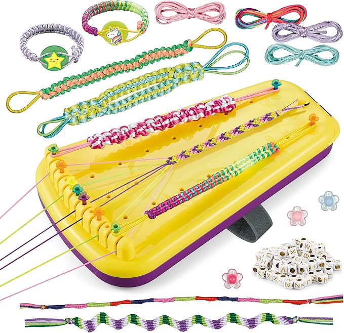 Chilpals Friendship Bracelet Making Kit for Girls,Arts and Crafts for Kids Ages 8-12,Birthday Gifts Ideas for Girl 7 8 9 10 11 Year Old - 2 in 1 Bracelets String Maker Toys Set (Yellow)