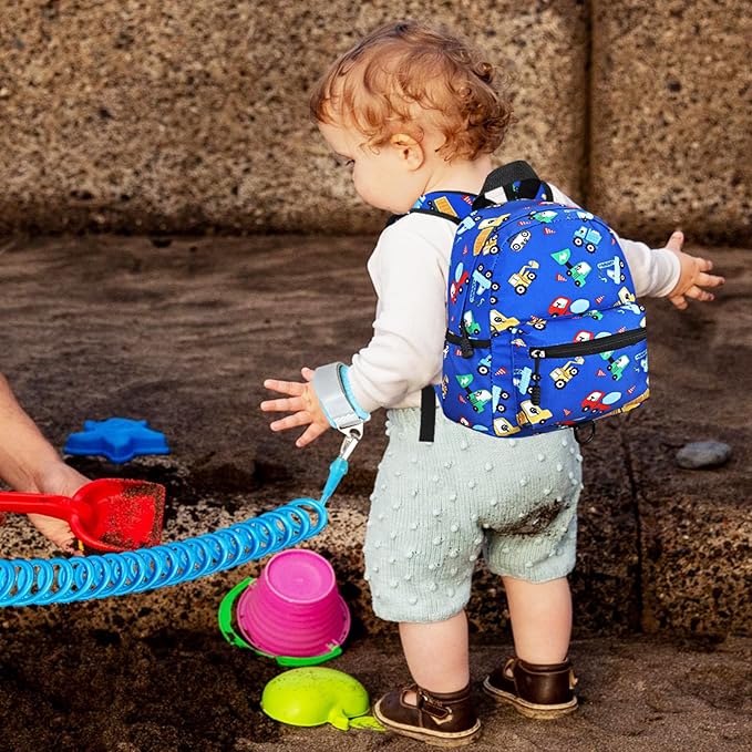 Accmor Toddler Backpack with Leash, Cute Kids Backpacks with Anti Lost Wrist Link, Mini Baby Backpack Leash Walking Harness for Outdoor Travel, Small Excavator Backpack Tether Protector for Boys