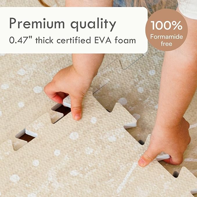 Baby Play Mat for Floor – 6x8ft Beige | Soft Non Toxic Premium EVA Foam Tiles for Tummy Time, Crawling & Playroom – Waterproof Interlocking Floor Mat for Babies & Toddlers by Lillefolk (12 Tiles)