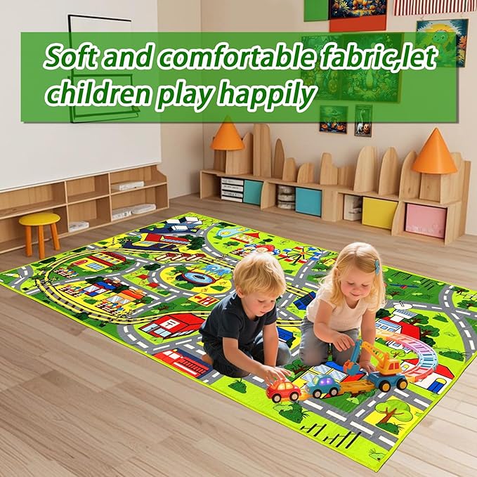 Car Rug Play Mat - Car Train Rugs Playroom Mat, Kids Rugs for Bedroom Road Rug with City Map Design Kid Room Decor, 59x31.49 lnches